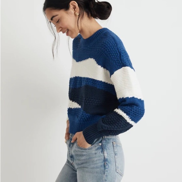 MADEWELL Intarsia Crewneck Sweater Blue and White size XS - Picture 5 of 15